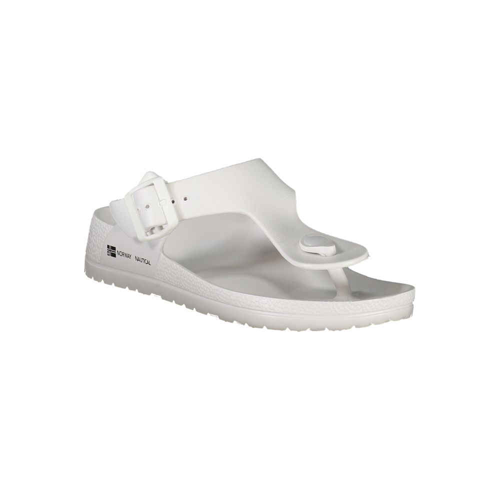 White Norway 1963 plastic thong sandal with buckle detail and nautical-style side branding.