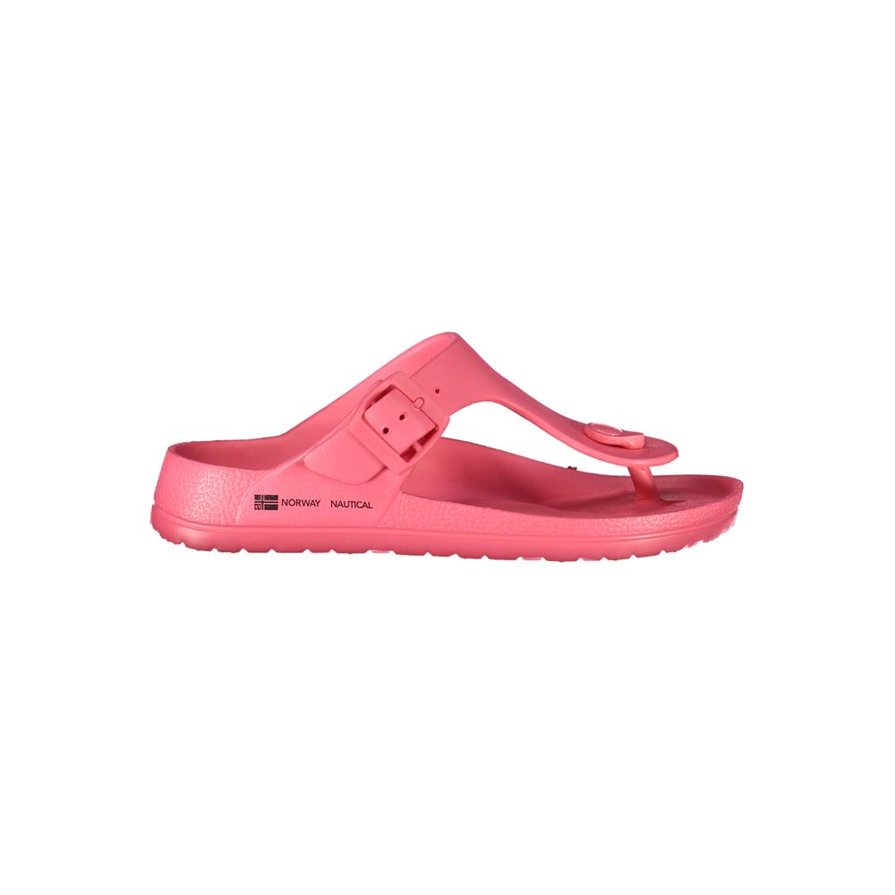 Pink Norway 1963 plastic thong sandal with a side buckle and contoured footbed.