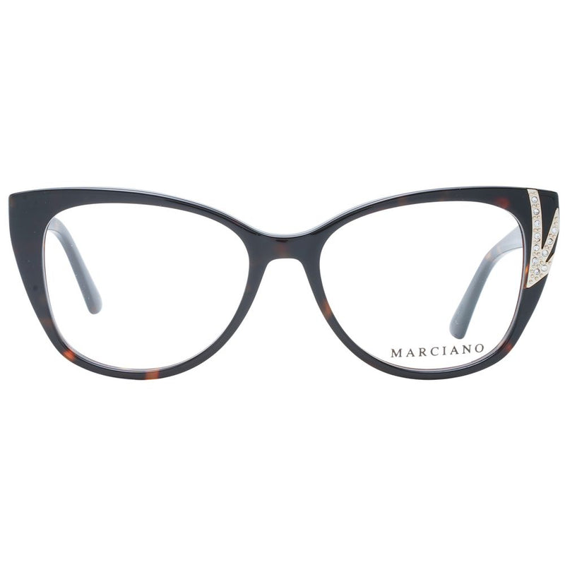 Marciano by Guess dark brown tortoiseshell cat-eye plastic eyeglass frames with crystal accents on the temples