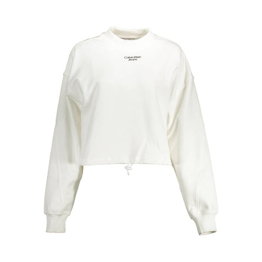 White cotton women's sweatshirt with mock neck and drawstring hem
