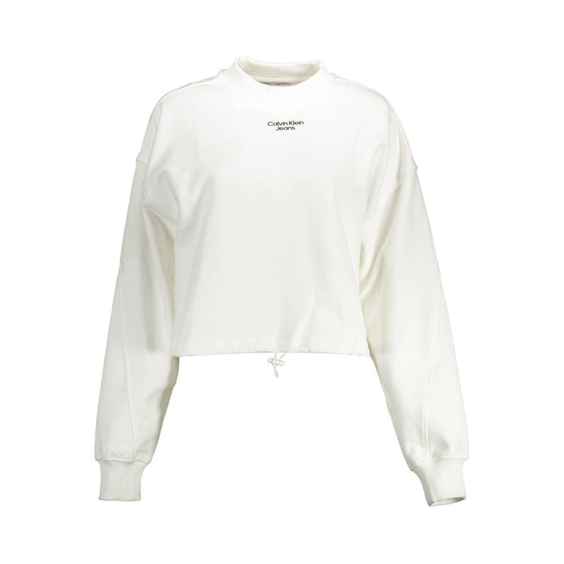 White cotton women's sweatshirt with mock neck and drawstring hem