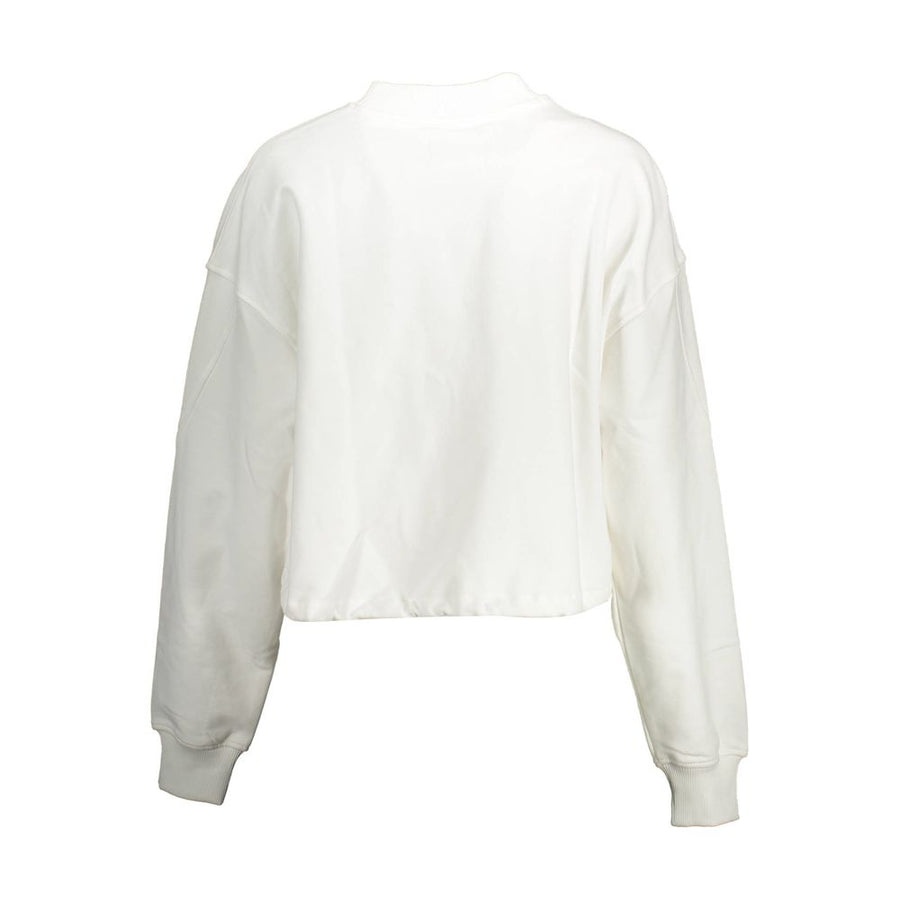 White cotton women's sweatshirt with mock neck and drawstring hem
