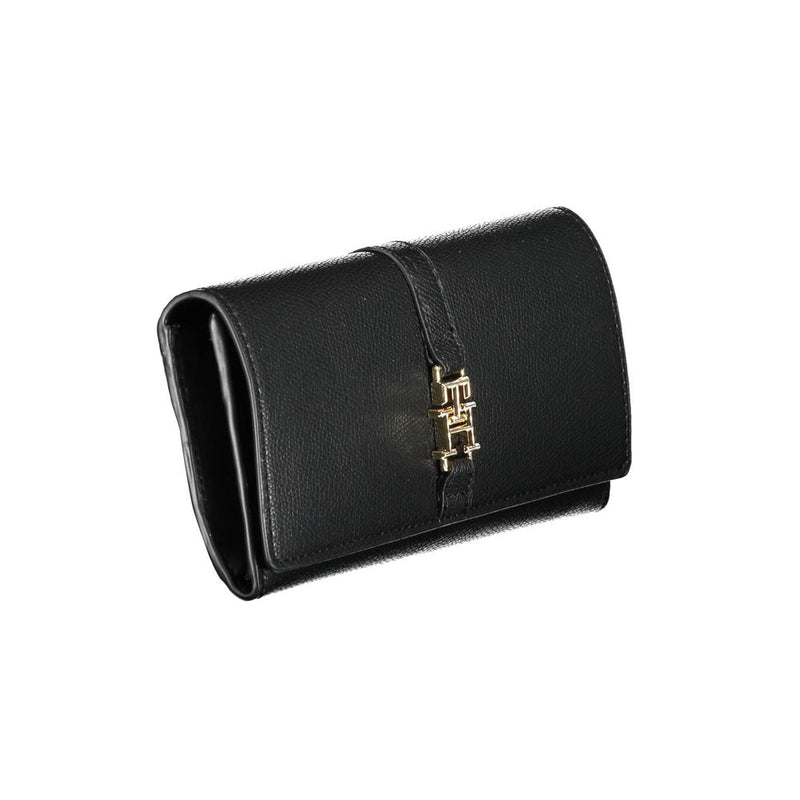 Black textured polyester men's wallet with a gold-tone clasp closure