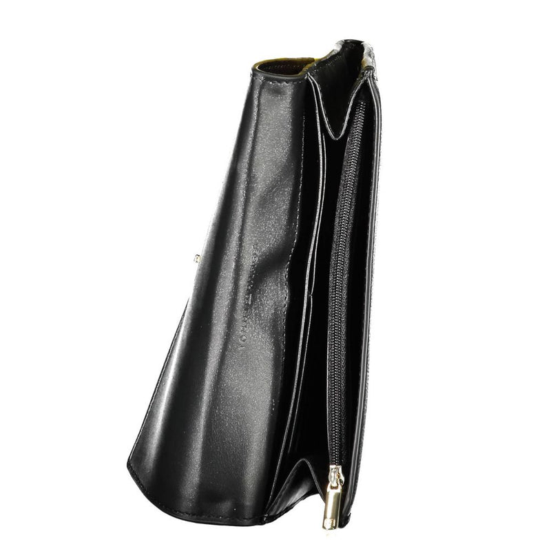 Black polyester men's wallet with open compartments and a zipper pocket