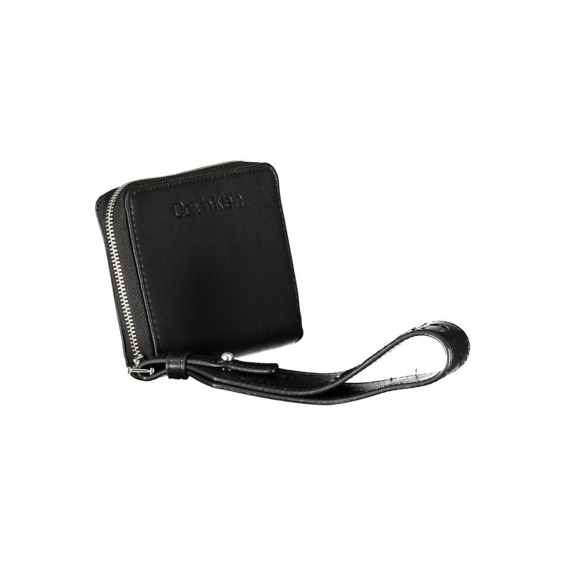 Black polyester Calvin Klein zip-around wallet with a wrist strap