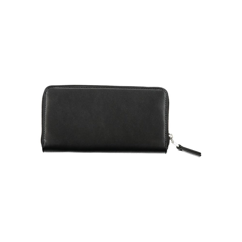 Black polyester zip around women wallet
