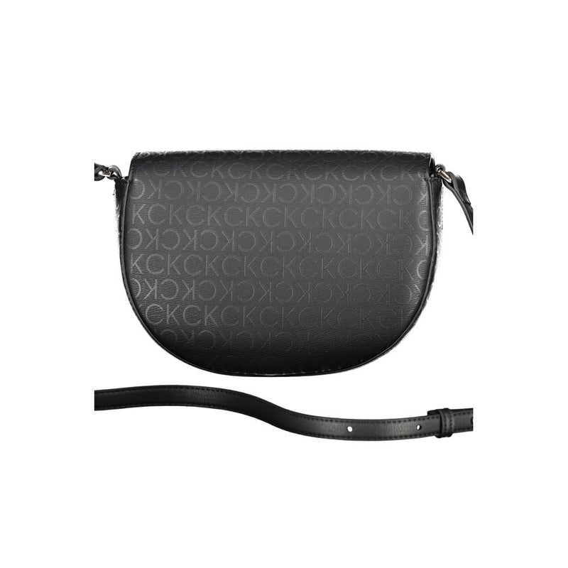 Black polyurethane Calvin Klein saddle shoulder bag with monogram print