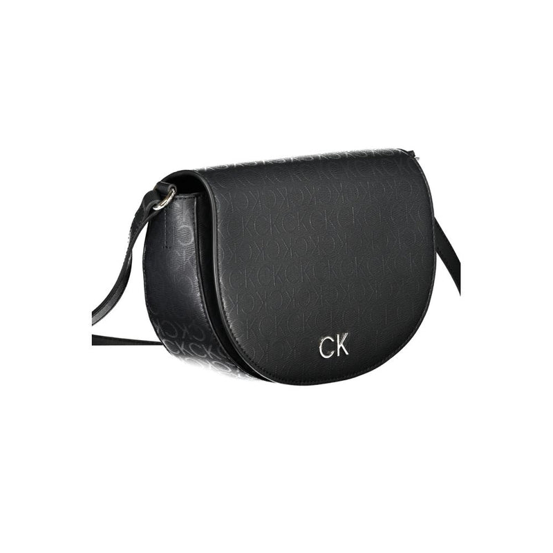 Black Calvin Klein polyurethane shoulder bag with embossed CK monogram pattern