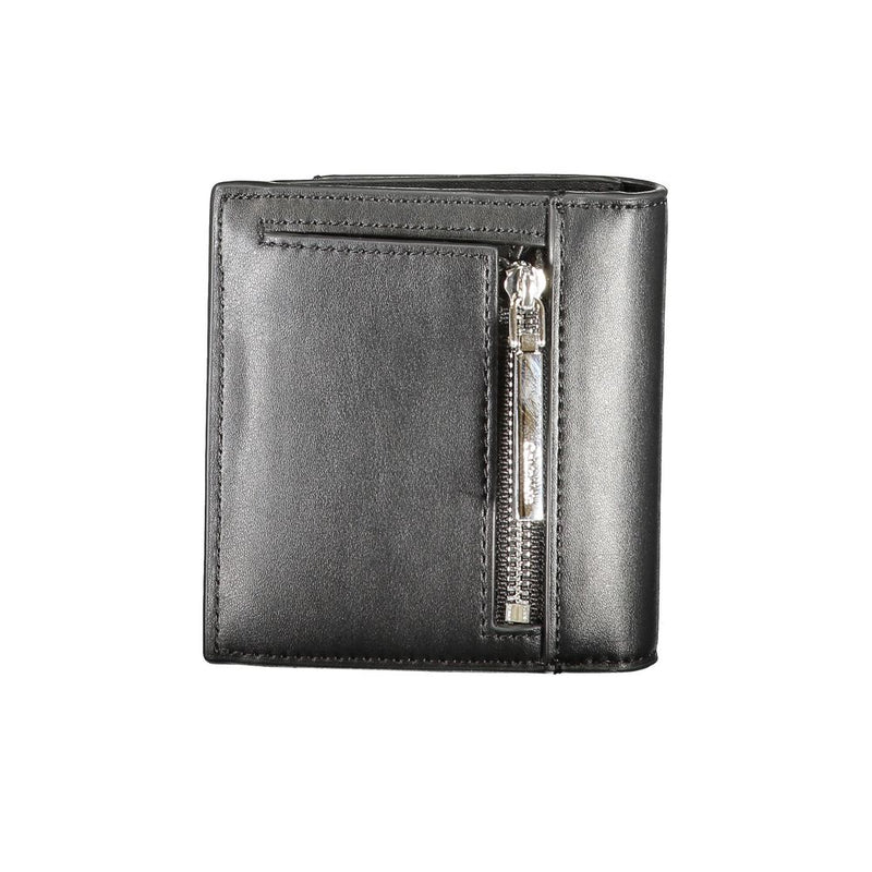 Black polyurethane women wallet with vertical zip pocket