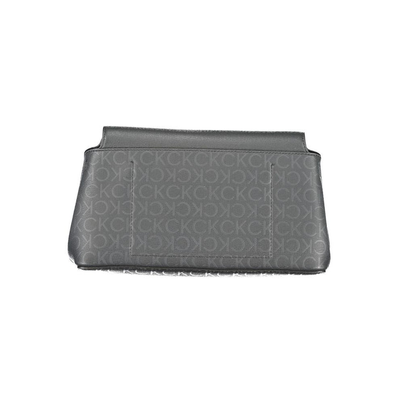 Black polyester shoulder bag with repeating CK logo pattern