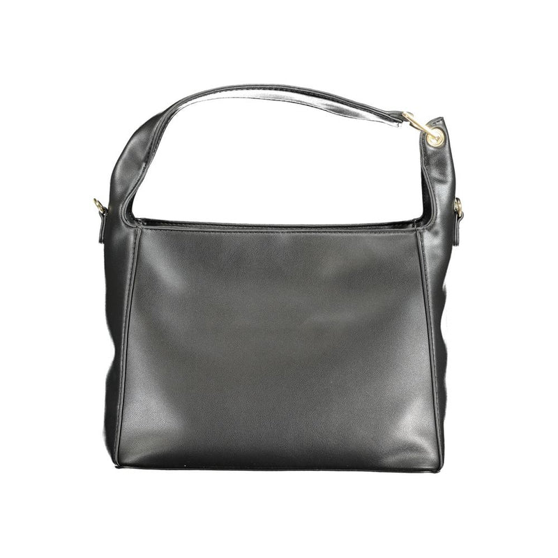 Black polyurethane women's hobo shoulder bag with a single strap