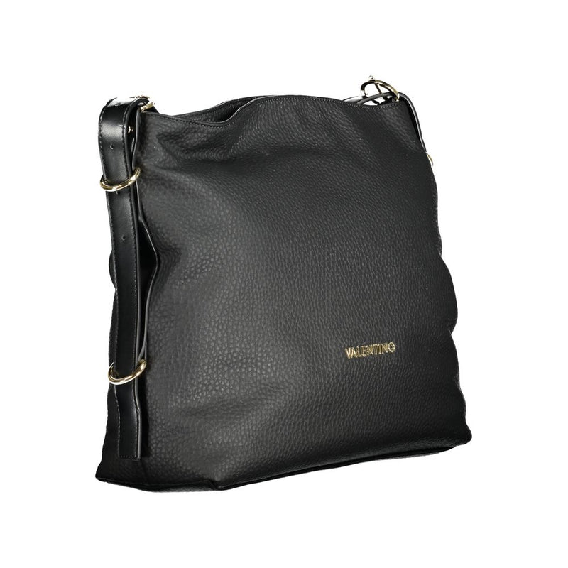 Black pebbled polyurethane hobo shoulder bag with gold hardware and logo