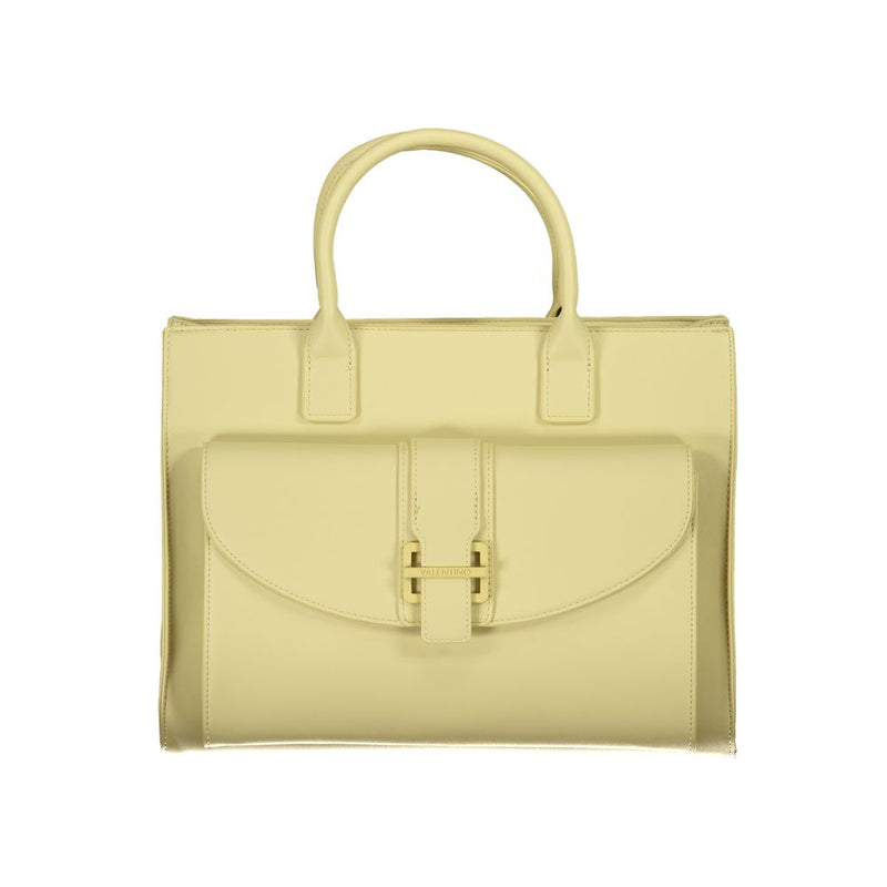 Yellow polyurethane tote bag with dual top handles and a front pocket