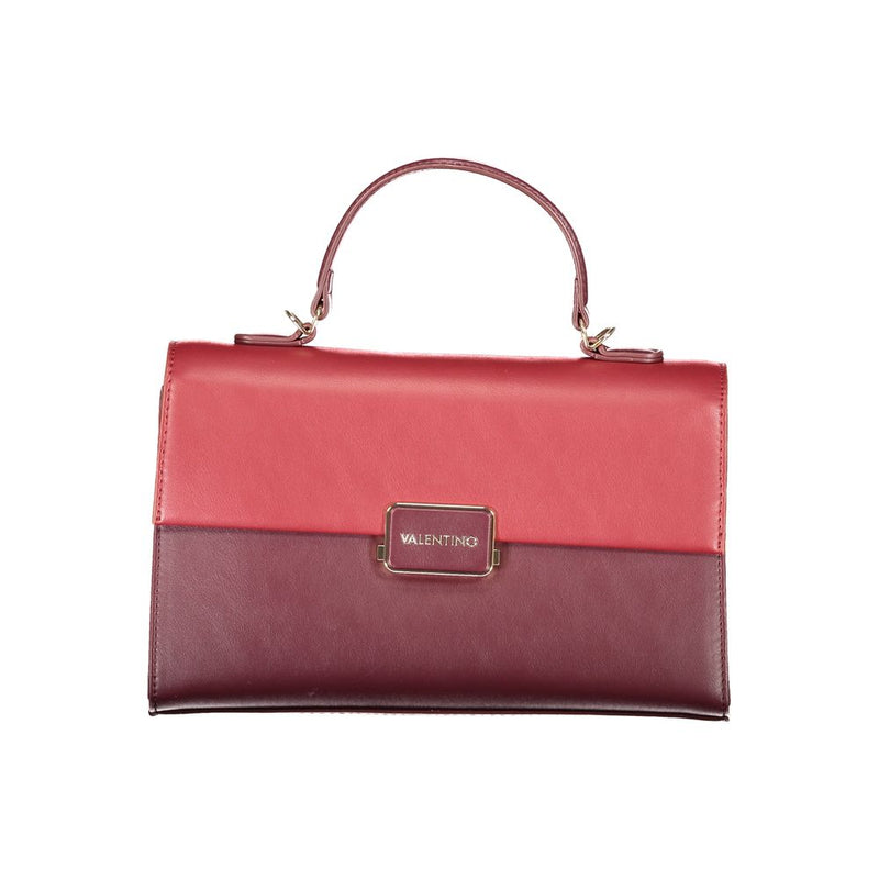 Red and maroon polyurethane structured women's top-handle handbag with a gold-tone clasp featuring the Valentino logo