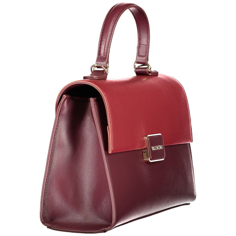 Mario Valentino red and burgundy polyurethane top-handle bag with a front flap and gold closure