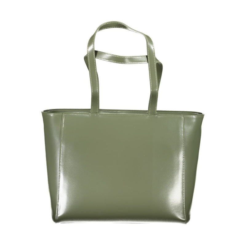 Olive green glossy polyurethane tote bag with dual shoulder straps
