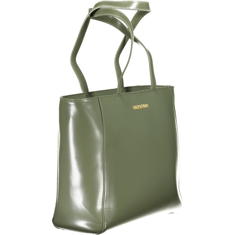 Olive green polyurethane tote bag with double shoulder straps and gold Valentino logo