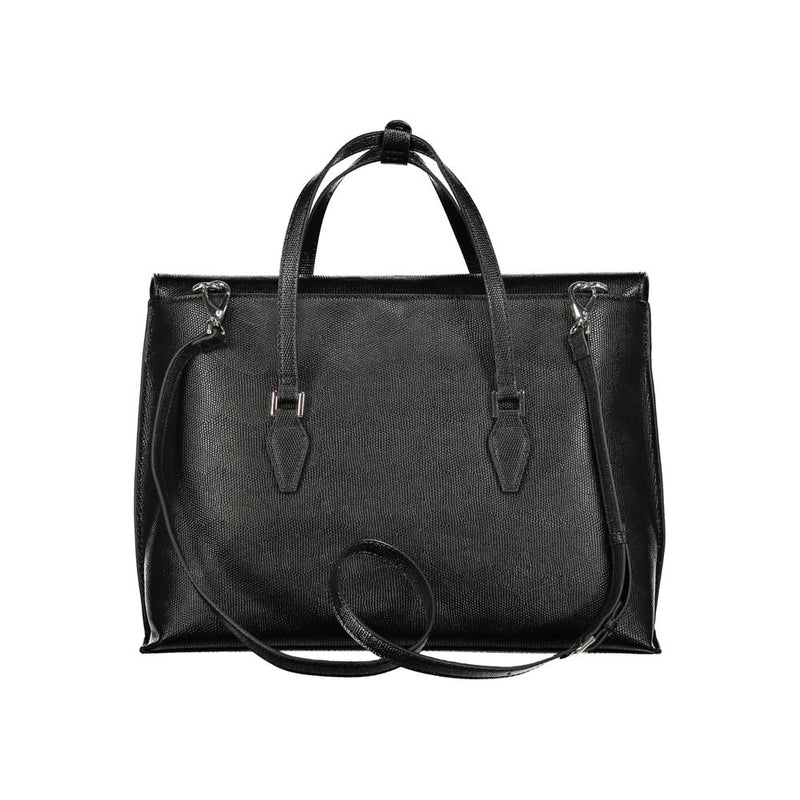 Mario Valentino black polyurethane tote bag with top handles and a shoulder strap