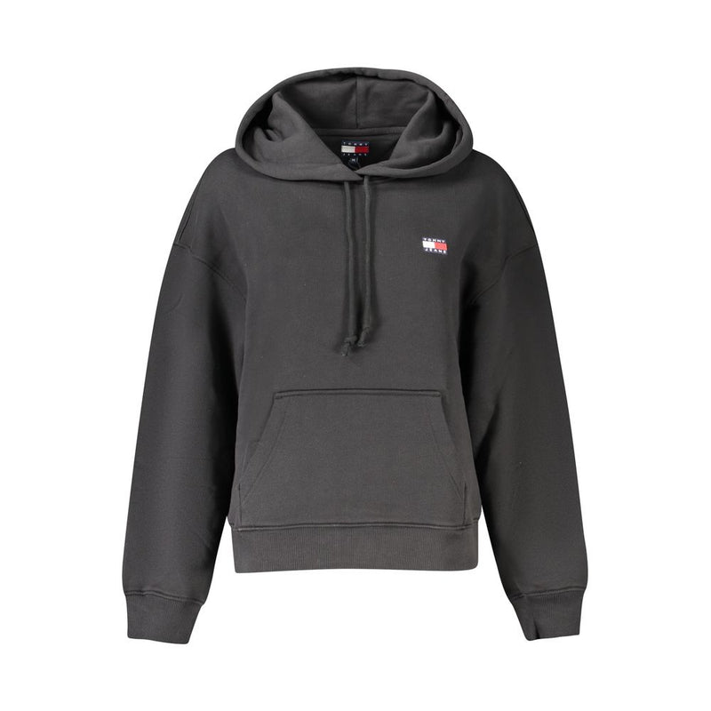 Tommy Hilfiger black cotton hoodie with a drawstring hood, kangaroo pocket, and small chest logo