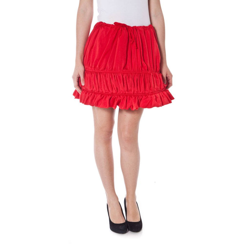 Denny Rose red polyester skirt with gathered tiers and drawstring waistband