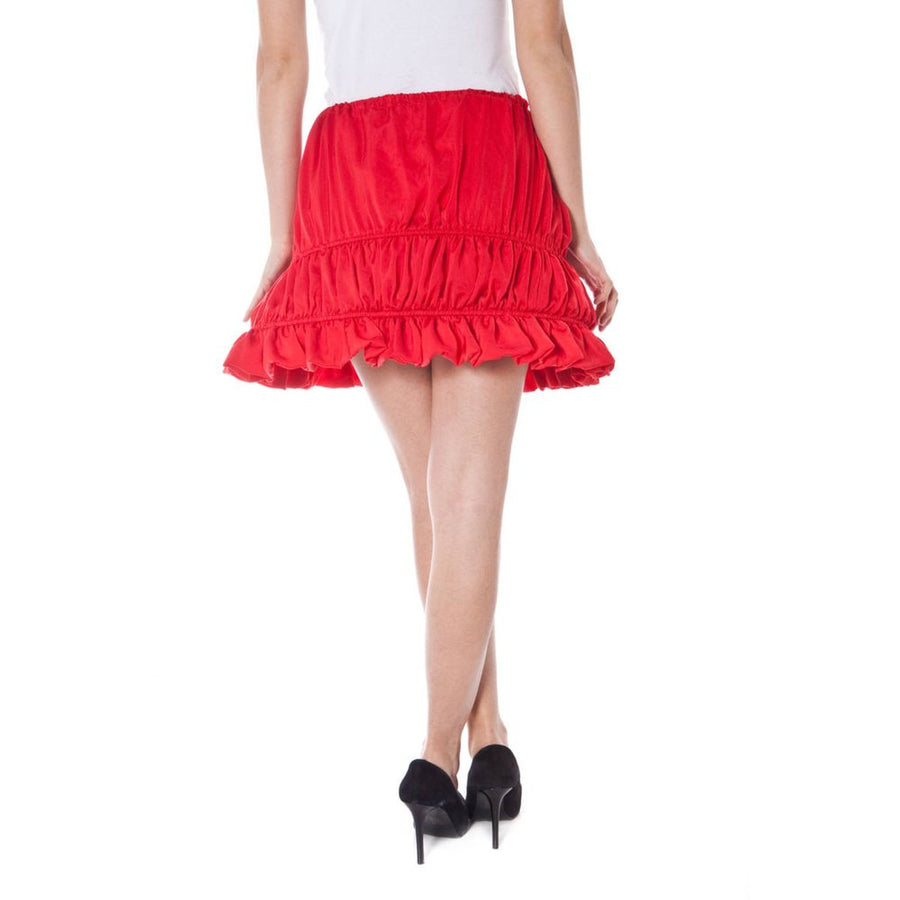 Denny Rose red polyester skirt with gathered tiers and drawstring waistband