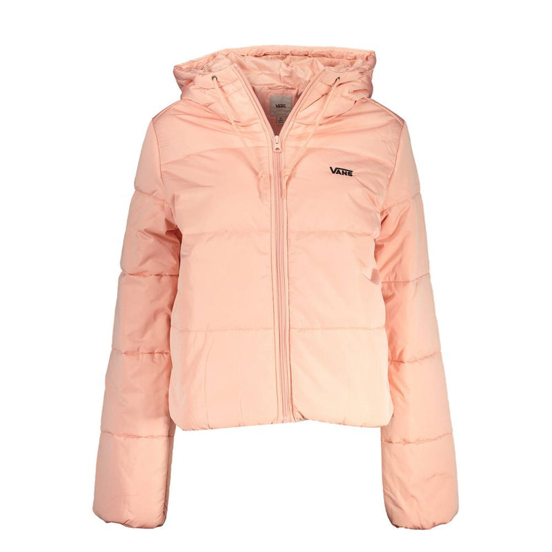 Vans light pink polyester puffer jacket with a hood and zipper front