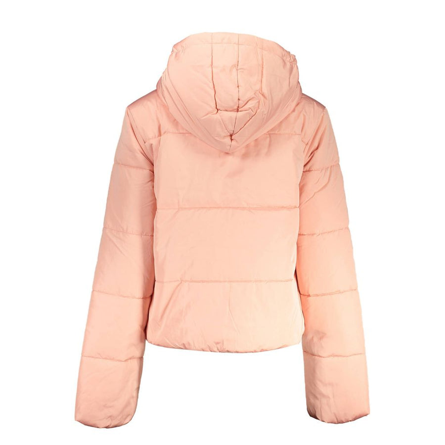 Vans light pink polyester puffer jacket with a hood and zipper front