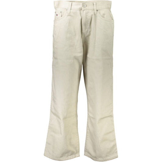Beige cotton women's jeans with a straight-leg style