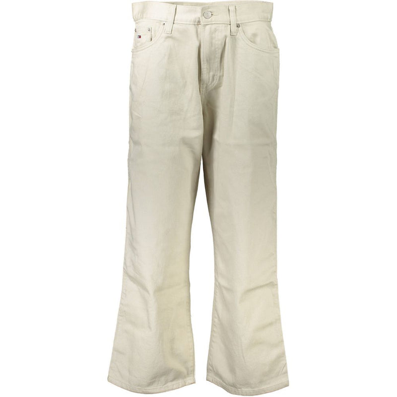 Beige cotton women's jeans with a straight-leg style