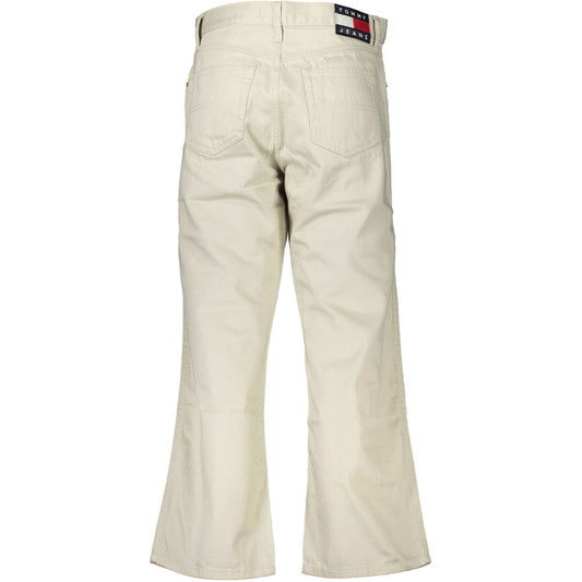 Rear view of beige cotton women's jeans with straight fit and Tommy Hilfiger logo patch