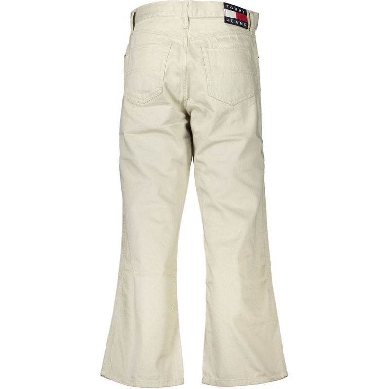 Rear view of beige cotton women's jeans with straight fit and Tommy Hilfiger logo patch