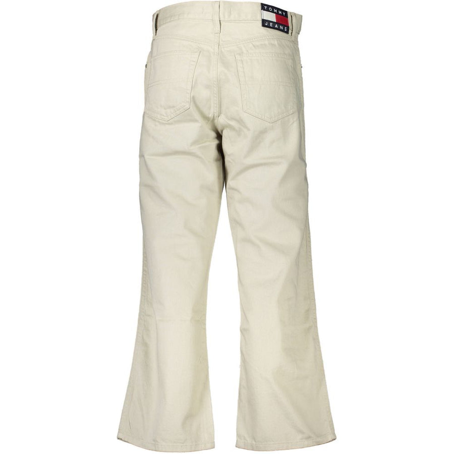 Beige cotton women's jeans with a straight-leg style
