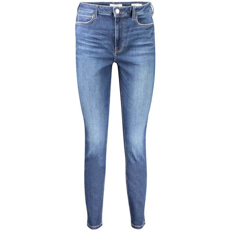 Blue cotton women's skinny jeans with high waist and faded wash