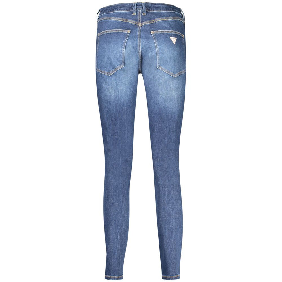 Blue cotton women's skinny jeans with high waist and faded wash