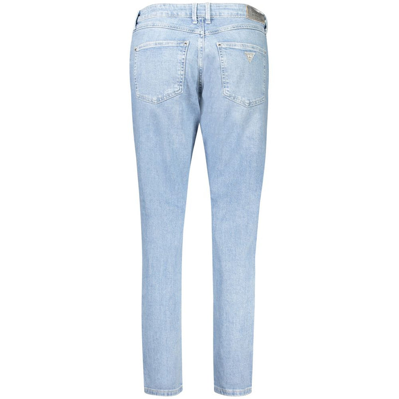 Light blue cotton women jeans from the back with two pockets and belt loops