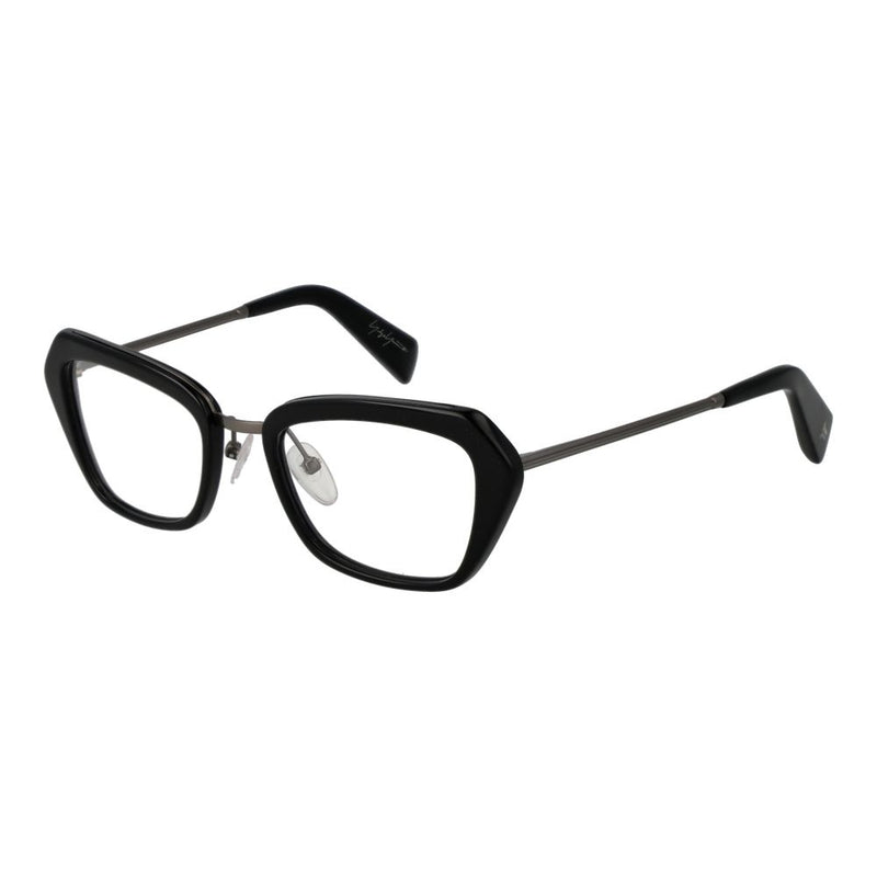 Black plastic geometric glasses frames with thin metal temples
