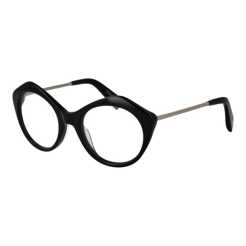Bold black acetate glasses with oversized geometric frames and slim metal temples