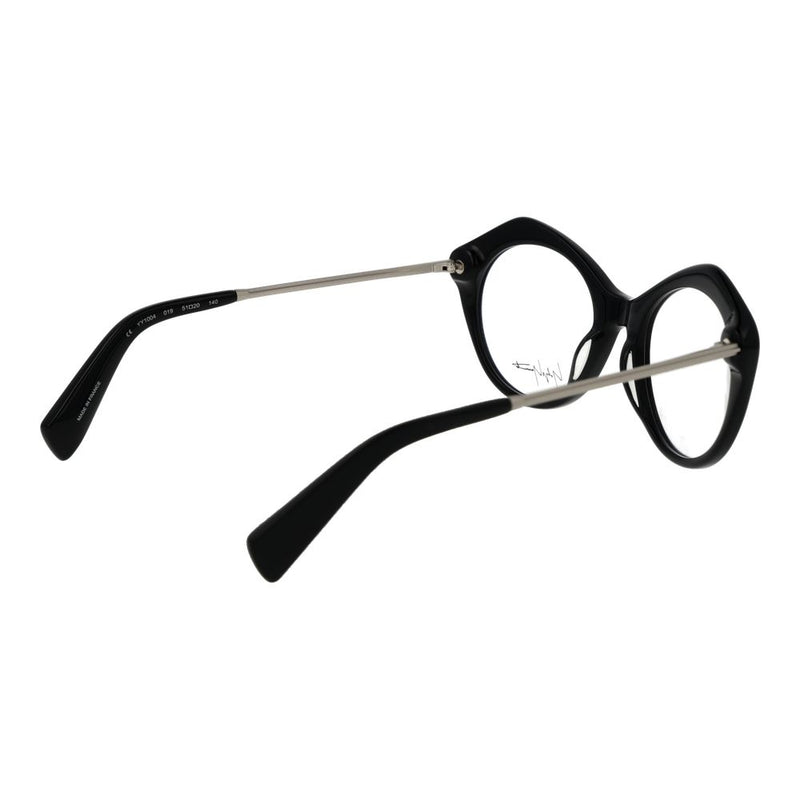 Yohji Yamamoto black acetate glasses frames with bold geometric rims and slim silver temples