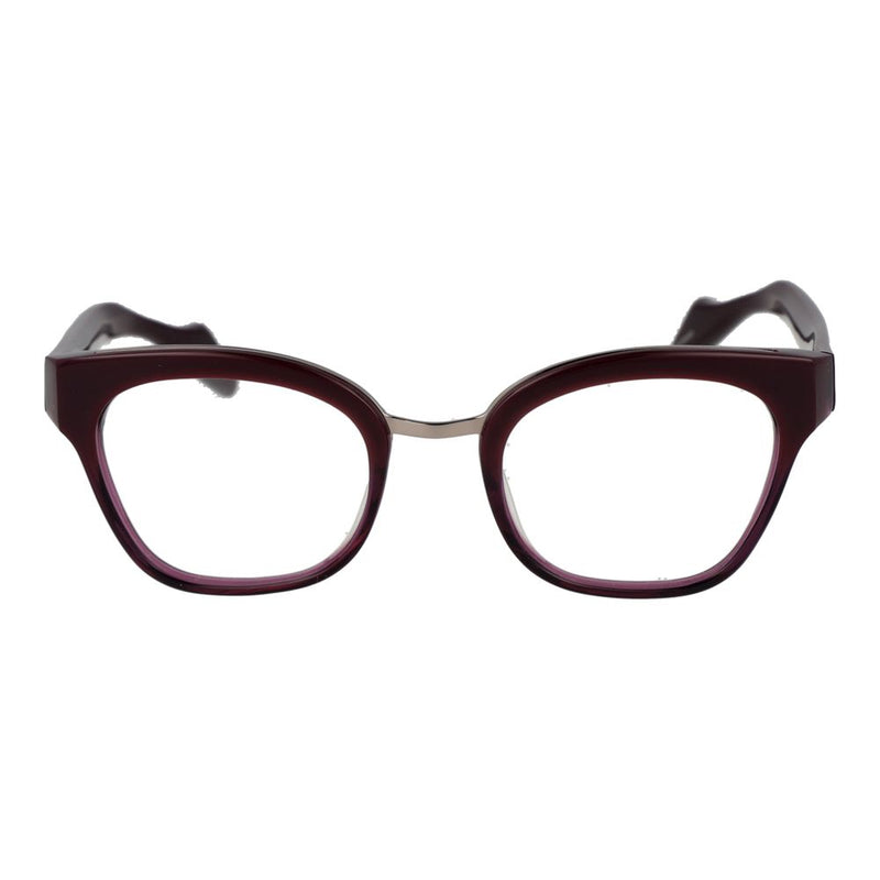 Dark purple acetate cat-eye glasses frames with a metallic bridge