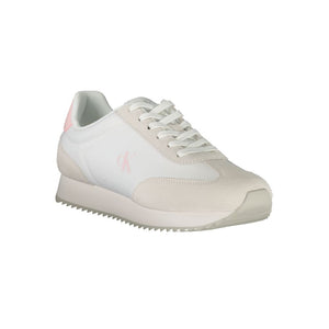 Calvin Klein Bianco women's sneaker in white and beige leather and suede with light pink accents.