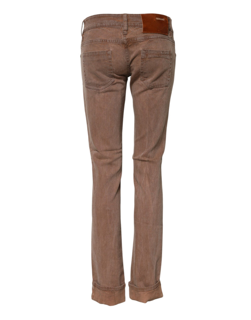 Acht brown cotton slim fit low waist denim jeans seen from the back