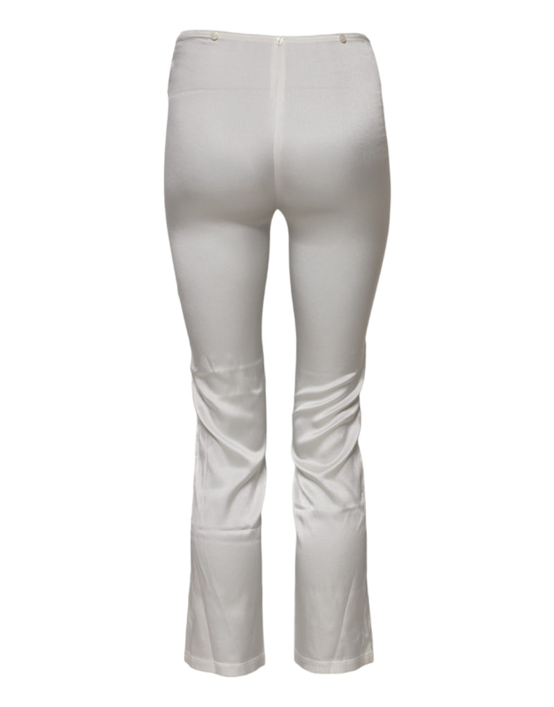 Ivory silk high waist tapered pants from behind