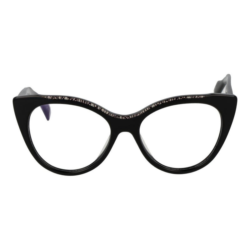 Black plastic cat-eye glasses frames with patterned brow line