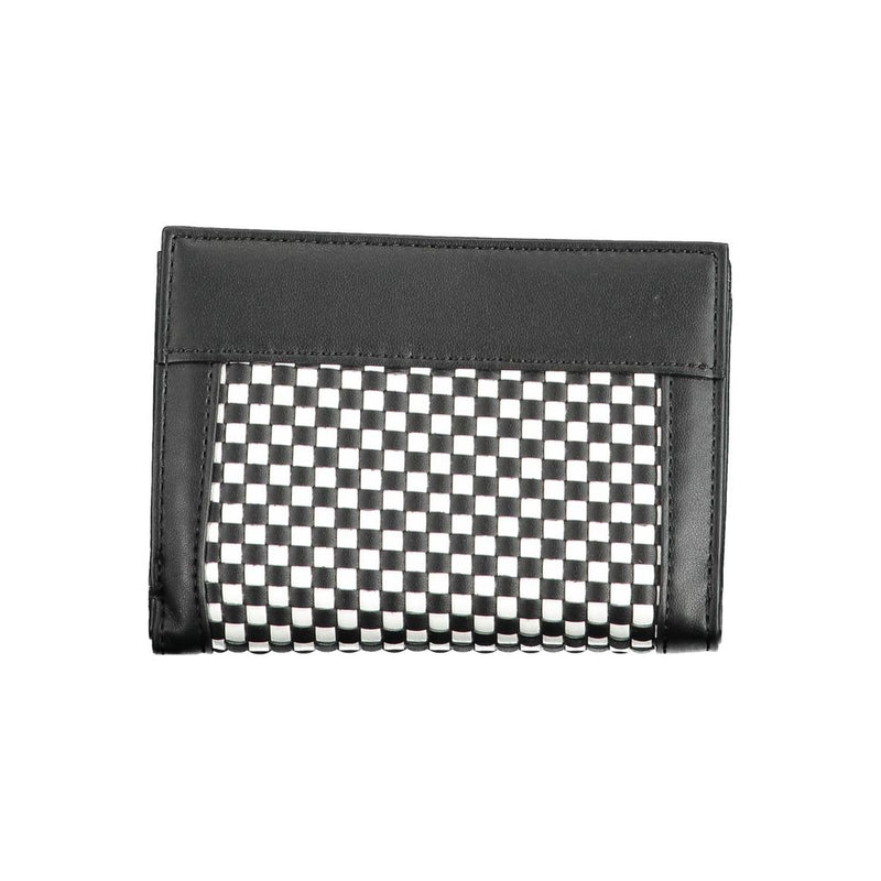 Black and white checkered polyurethane folding wallet for women