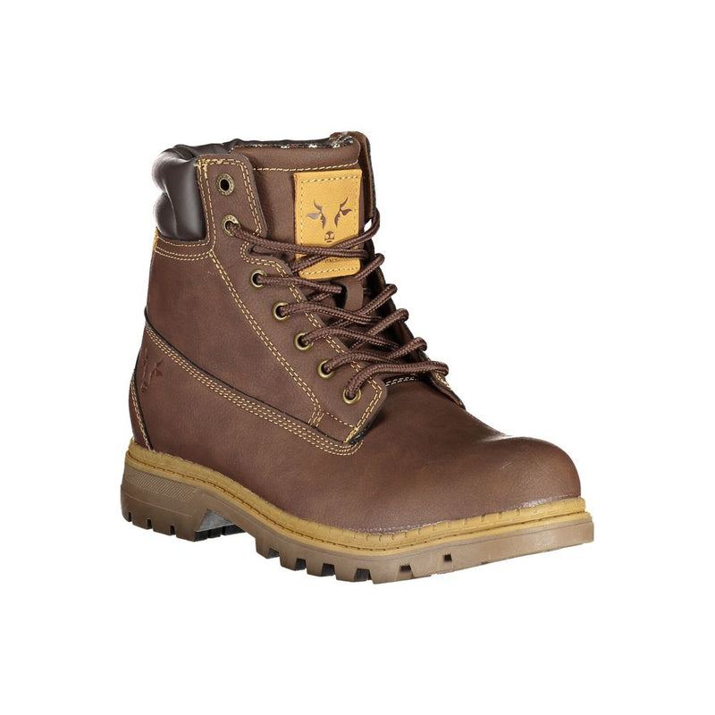 Carrera women’s brown polyester lace-up boot with a padded collar, metal eyelets, and a thick lug sole.
