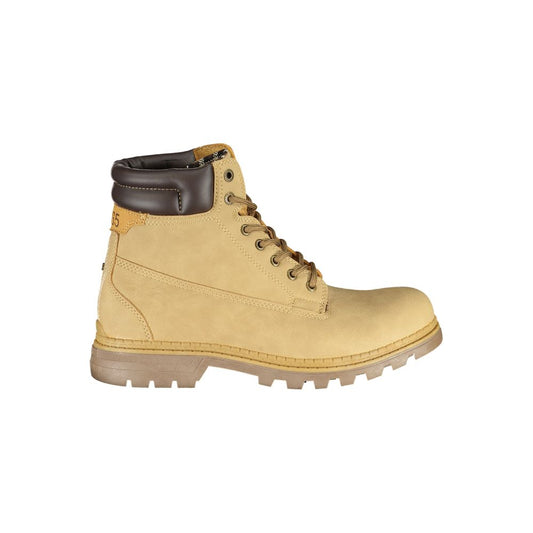 Carrera beige polyurethane ankle boot with lace-up front, dark brown padded collar, and thick lugged sole.