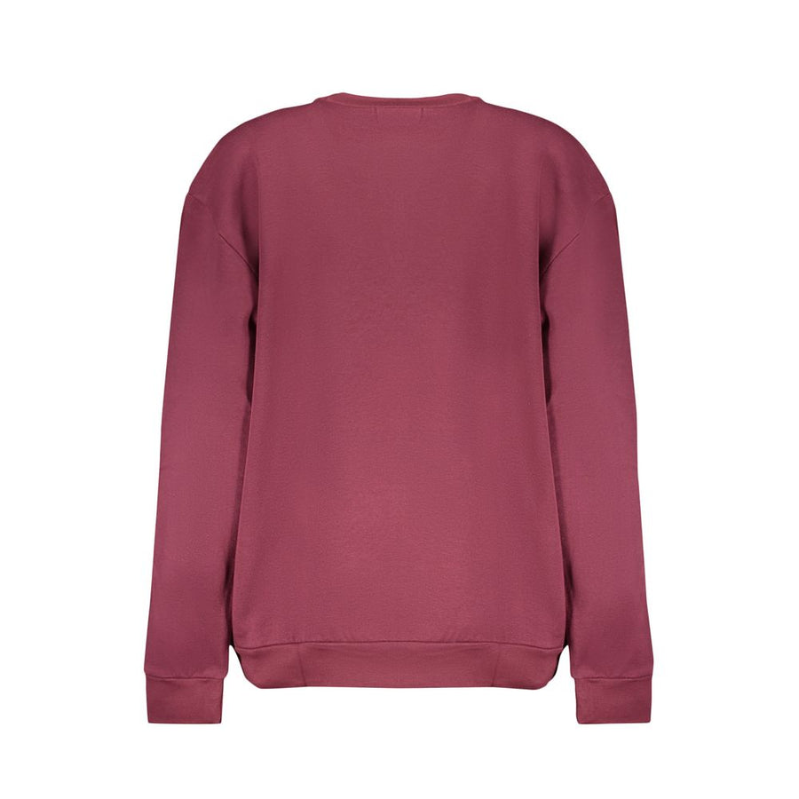 Burgundy polyester crewneck men's sweatshirt with leopard print animal graphic and cavalli class logo