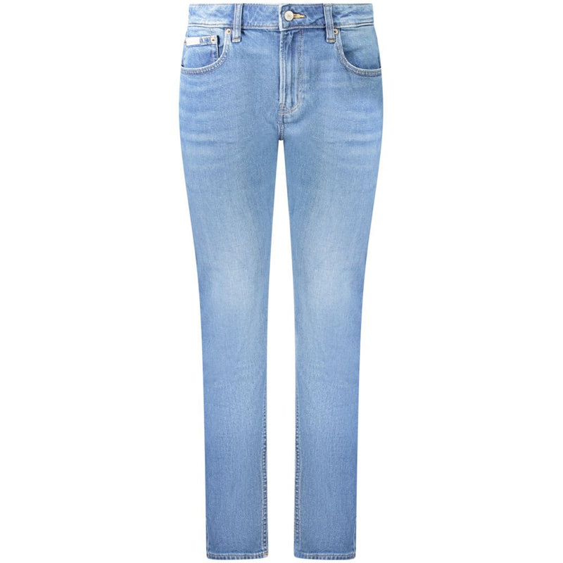 Light blue cotton denim women jeans in a straight-leg style