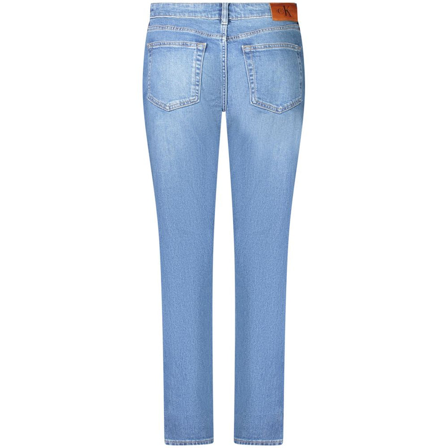 Light blue cotton denim women jeans in a straight-leg style