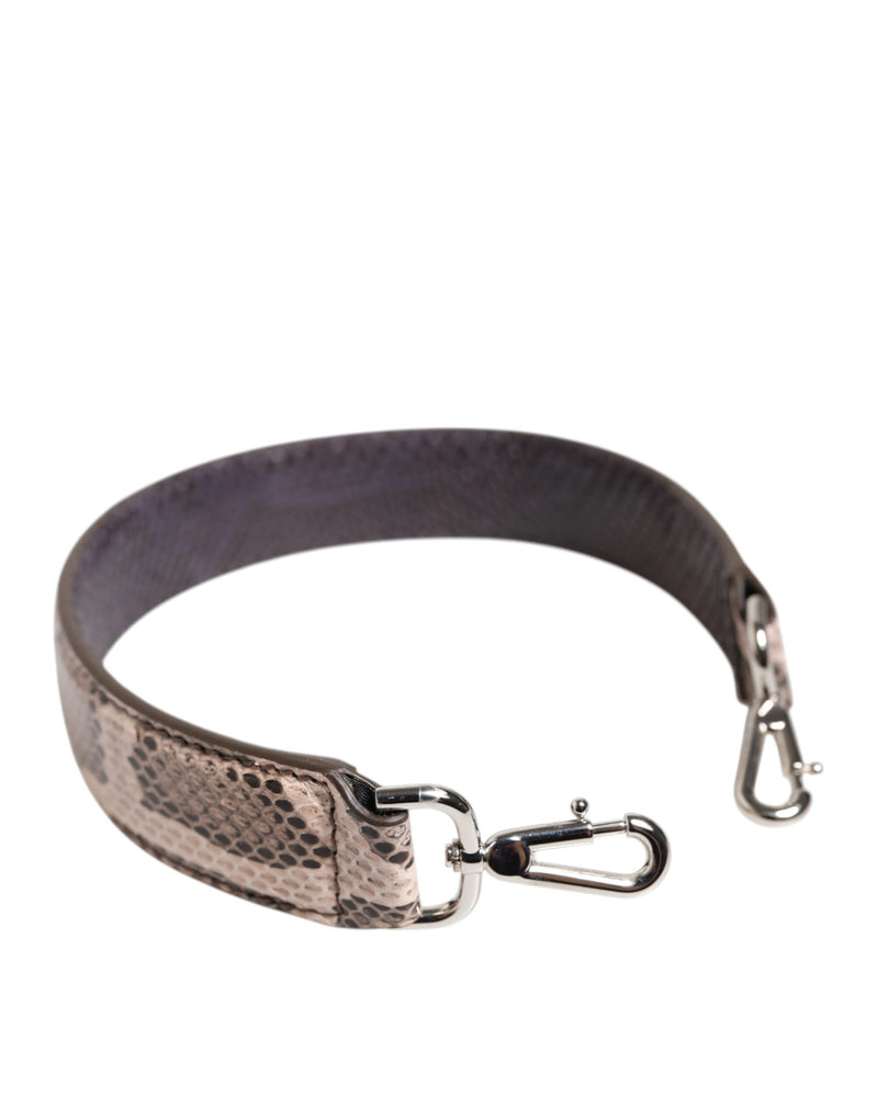 Beige and brown snakeskin shoulder strap with silver clasps